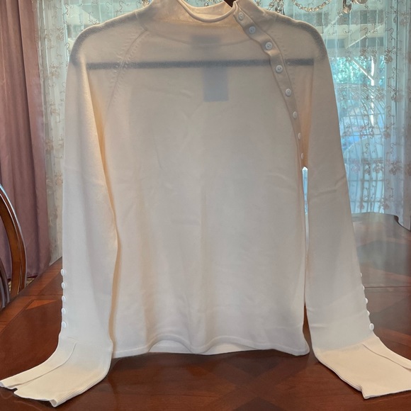 NEW KAREN THOMAS Wool/Cashmere Sweater In Ivory size L #S4520 - Picture 5 of 8